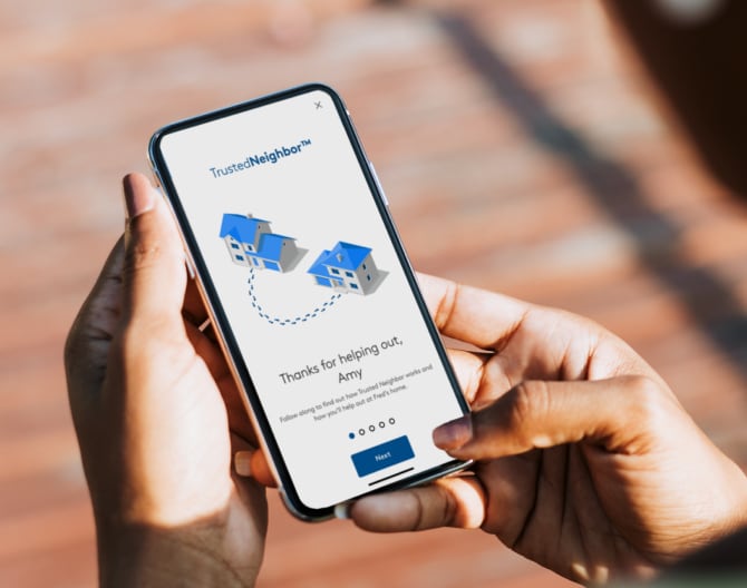 Image shows a customer checking Trusted Neighbor feature in the ADT+ App
